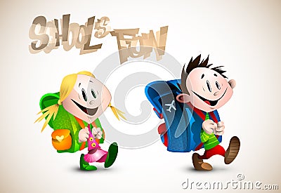 Detailed Illustration of two young happy child goi Vector Illustration