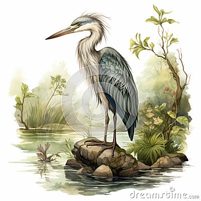 Detailed Illustration Of A Young Female Heron In Beatrix Potter Style Cartoon Illustration