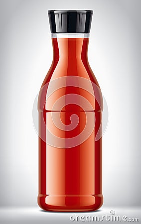 Plastic Bottle on background with Tomato Juice. Vector Illustration
