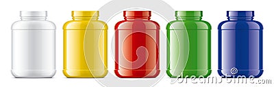 Set of plastic Jars. Colored Glossy surface version. Vector Illustration