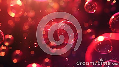 Detailed image of red blood cells and floating bubbles with soft illumination in c4d rendering style Stock Photo