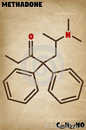Detailed illustration of the molecule of Methadone Vector Illustration