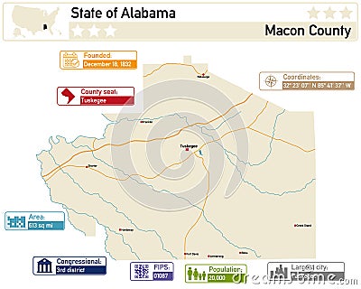 Map of Macon County in Alabama USA Vector Illustration