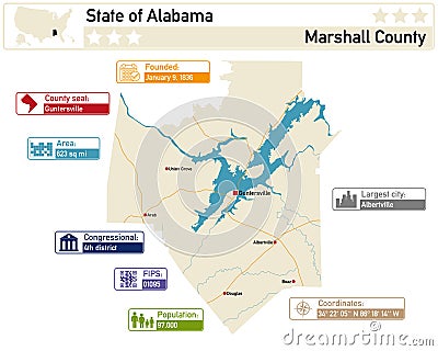 Map of Marshall County in Alabama USA Vector Illustration
