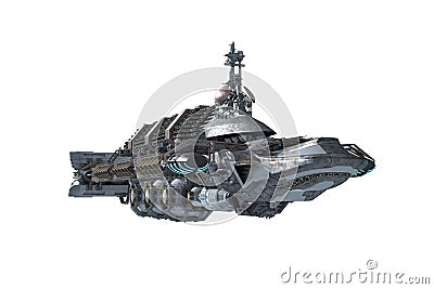 Detailed interstellar spaceship isolated on white Cartoon Illustration