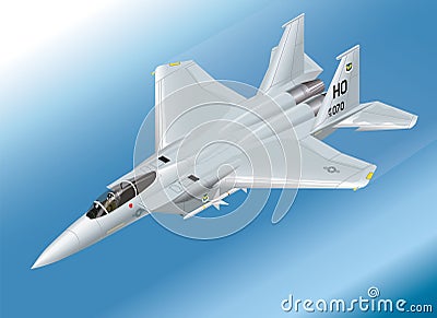 Detailed Isometric Vector Illustration of an F-15 Eagle Jet Fighter Airborne. Vector Illustration