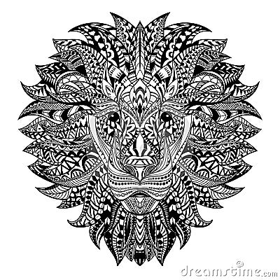 Detailed Lion in aztec style. Patterned head on background. African indian totem tattoo design. Vector Vector Illustration