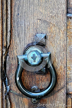 Old doorknocker on church in City of Montpelier, Washington County, Vermont, United States, US, USA Stock Photo