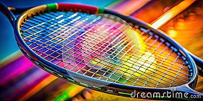 A Detailed Look at a Tennis Racket Exploring the Intricate Design String Tension and Dynamic Power of the Stock Photo
