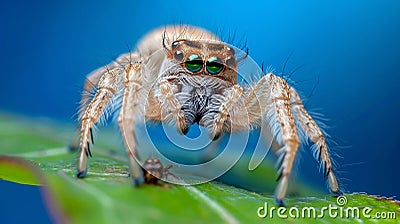 Detailed macro image of a spider capturing its prey in a hunting scene for an intriguing view Stock Photo