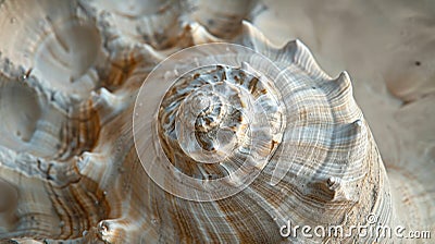 A detailed macro shot of the intricate patterns and textures of a single, large seashell, set Stock Photo