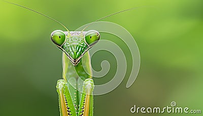 Detailed macro shot of a praying mantis in close proximity for optimal search relevance Stock Photo