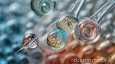 A detailed macro shot of a scientific experiment with droplets, highlighting the beauty and precision of laboratory Stock Photo