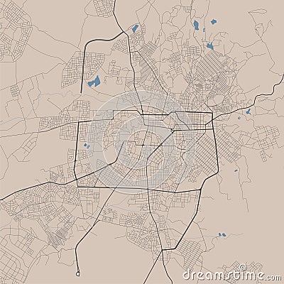 Detailed map of Asmara city, capital of Eritrea. Municipal administrative Asmera area map with buildings, rivers and roads, parks Vector Illustration