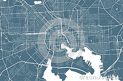 Detailed map of Baltimore city, linear print map. Cityscape panorama Vector Illustration