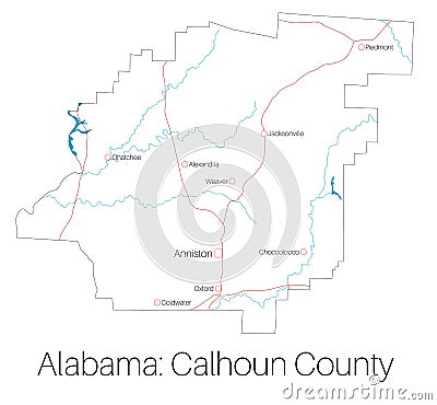 Map of Calhoun county in Alabama Vector Illustration