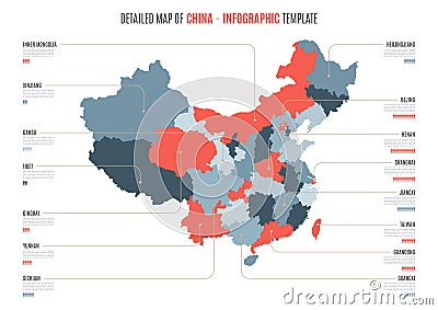Detailed map of China. Vector template for infographics. Vector Illustration