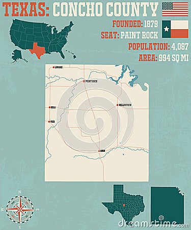 Map of Concho county in Texas Vector Illustration