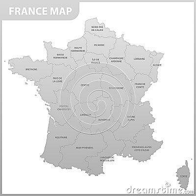 The detailed map of the France with regions or states Vector Illustration