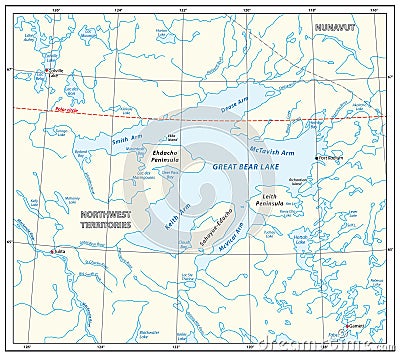 Detailed map of the Great Bear Lake Northwest Territories canada Vector Illustration