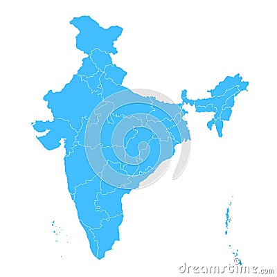 Detailed map of India, Asia with all states and country boundary Vector Illustration