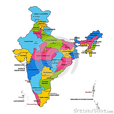 Detailed map of India, Asia with all states and country boundary Vector Illustration