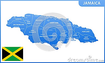 The detailed map of Jamaica with regions or states and cities, capital. Administrative division. Vector Illustration