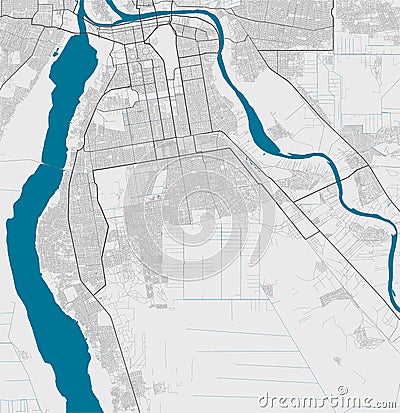 Detailed map of Khartoum city, linear print map. Cityscape panorama Vector Illustration