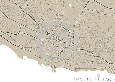 Detailed map of Lausanne city, linear print map. Cityscape panorama Vector Illustration