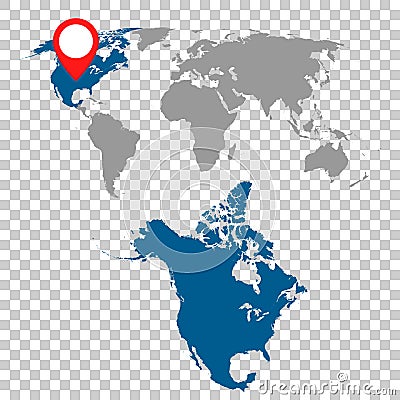 Detailed map of North America and World map navigation set. Flat Vector Illustration
