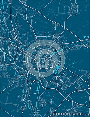 Detailed map of Nuremberg city, linear print map. Cityscape panorama Vector Illustration