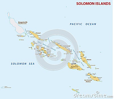 Detailed map of the pacific state of Solomon Islands Vector Illustration