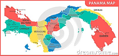 The detailed map of Panama with regions or states and cities, capital. Administrative division Vector Illustration