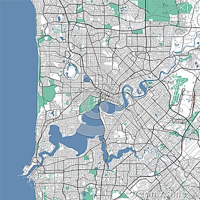 Detailed map of Perth city, Ñityscape. Royalty free vector illustration Vector Illustration