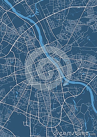 Detailed map poster of Warsaw city, linear print map. Cityscape urban panorama Vector Illustration