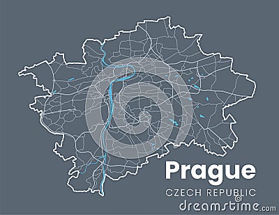 Detailed map of Praha, Czech Republic (Prague) Vector Illustration