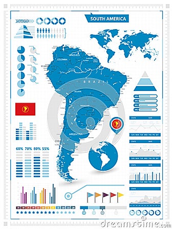 Detailed map of South America with infograpchic elements Vector Illustration