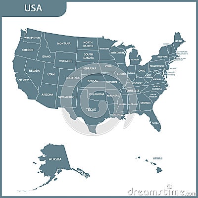 The detailed map of the USA with regions. United States of America. Vector Illustration