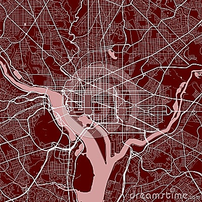 Detailed map of Washington city, linear print map. Cityscape panorama Vector Illustration