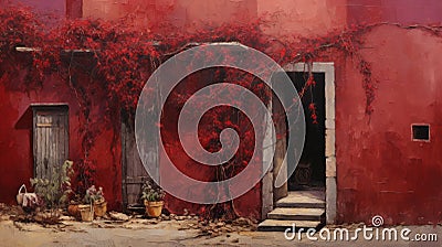 Detailed Maroon Colors Italy Painting In Drake Impressionist Style Stock Photo