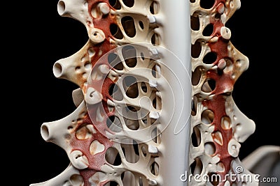 A detailed model showcasing the anatomy, structure, and muscles of the back of a human body, Lumbar spine displaced herniated disc Stock Photo