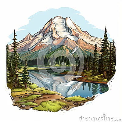 Detailed Mount Rainier Sticker - Classic Tattoo Motif Style Cartoon Illustration