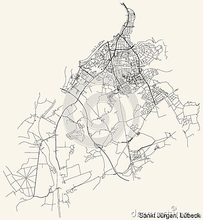 Street roads map of the ST. JÃœRGEN DISTRICT, LÃœBECK Vector Illustration