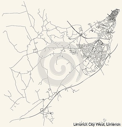Street roads map of the Limerick City West Electoral Area of Cork City, Ireland Vector Illustration