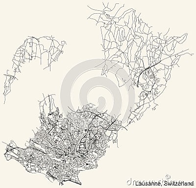 Street roads map of Lausanne, Switzerland Vector Illustration