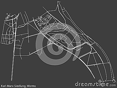 Street roads map of the KARL-MARX-SIEDLUNG QUARTER, WORMS Vector Illustration