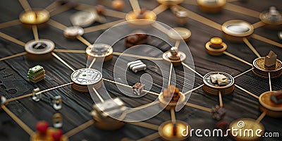 A detailed network of interconnected nodes representing resources and connections. Stock Photo