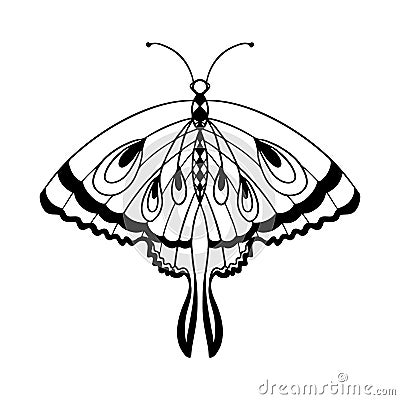 Detailed ornamental sketch of a moth,Hand drawn zentangle for adult anti stress. Vector Illustration
