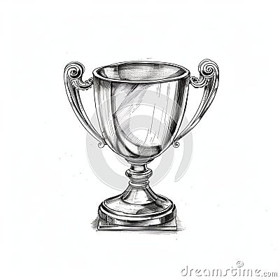 A detailed pencil sketch of a trophy cup with two ornate handles Stock Photo