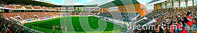 Detailed Perspective Panorama of Football Stadium Jubilee / Yuvileiny Filled with Fans During Soccer Game Daytime in Sumy, Ukraine Editorial Stock Photo